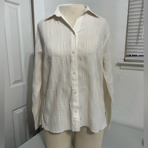 Woolrich Womens size small ivory Long Sleeve textured Button Down collared white - Picture 1 of 15